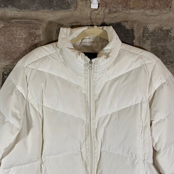 Lands' End Down Puffer Coat Woman's 1X Off White High Collar Winter Warm - Picture 3 of 15